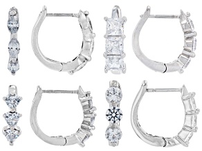 White Cubic Zirconia Platinum Plated Earring Boxed Set of 4 10.86ctw