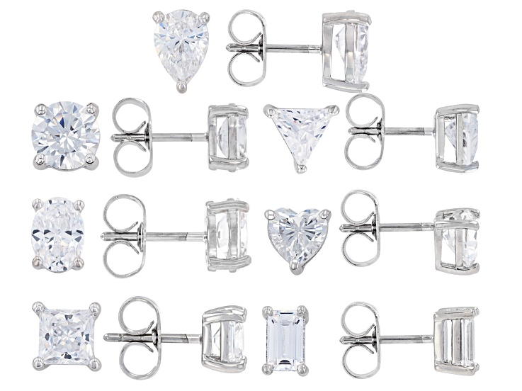 White Cubic Zirconia Platinum Plated Earring Boxed Set of 7 16.40ctw