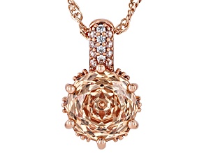 Champagne and White Cubic Zirconia 18K Rose Gold Plated Ottone Pendant with Chain 7.03ctw