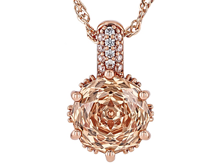 Champagne and White Cubic Zirconia 18K Rose Gold Plated Ottone Pendant with Chain 7.03ctw