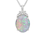Lab Created Opal and White Cubic Zirconia Rhodium Plated Pendant 3.91ctw