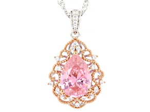 Pink and White Cubic Zirconia Rhodium and 18k Rose Gold Plated Pendant 8.70ctw