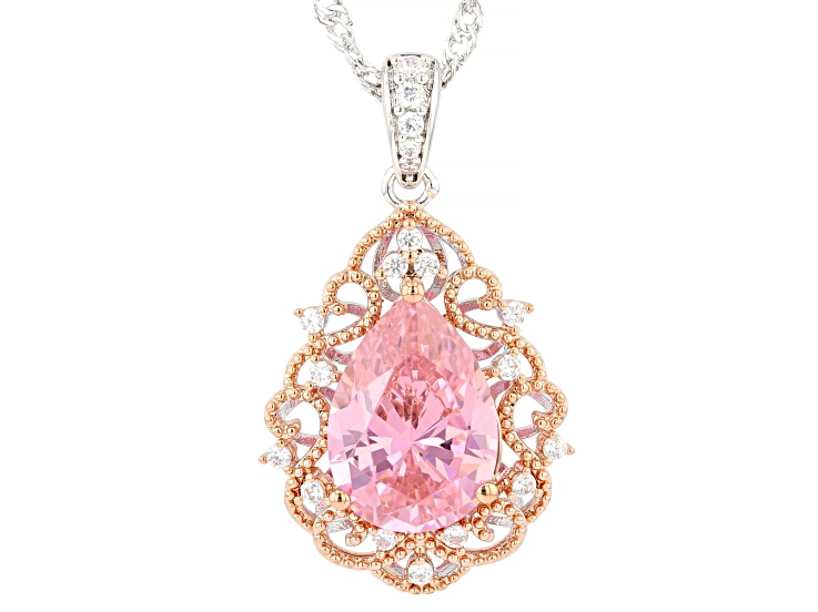 Pink and White Cubic Zirconia Rhodium and 18k Rose Gold Plated Pendant 8.70ctw