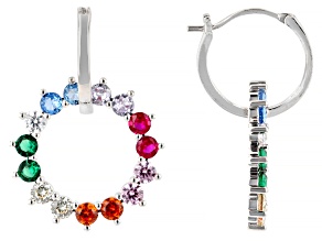 Lab Ruby, Lab Spinel, and Multi-Color Cubic Zirconia Rhodium Plated Earrings 4.65ctw