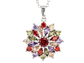 Multi-Color Cubic Zirconia Rhodium Plated Pendant with Chain 6.64ctw