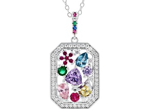 Multi-Gemstones Rhodium Plated Pendant with Chain 5.33ctw