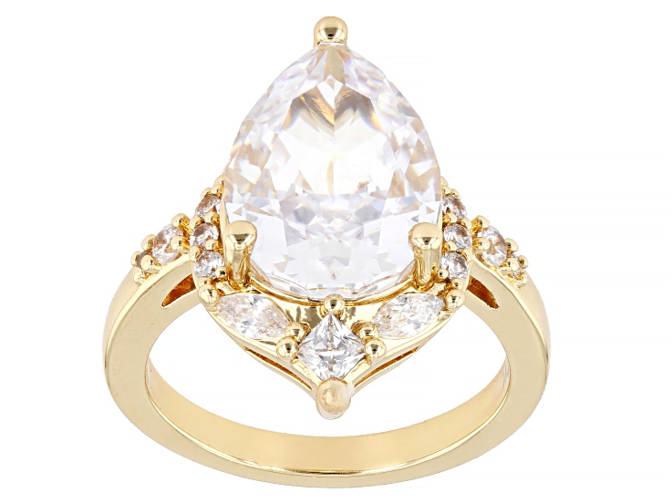 White Cubic Zirconia 18K Yellow Gold Plated Ice Flower Cut Ring 12.56ctw