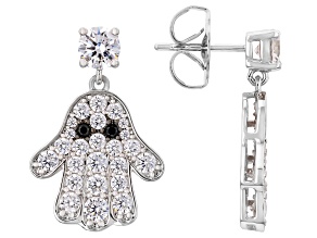 White Cubic Zirconia with Black Spinel Rhodium Plated Earrings 4.62ctw