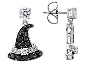 White Cubic Zirconia with Black Spinel Rhodium Plated Earrings 3.34ctw