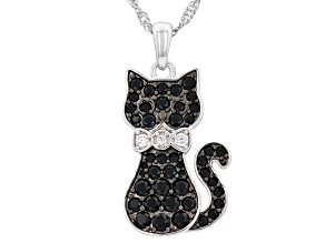 White Cubic Zirconia with Black Spinel Rhodium Plated Pendant with Chain 1.38ctw