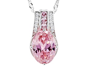 Pink and White Cubic Zirconia Rhodium Plated Pendant with Chain 10.62ctw