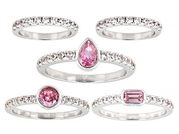 Picture of Pink and White Cubic Zirconia Rhodium Plated Ring Set 5.64ctw