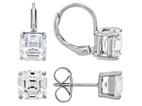 White Cubic Zirconia Rhodium Plated Earring Set of 2 12.10ctw
