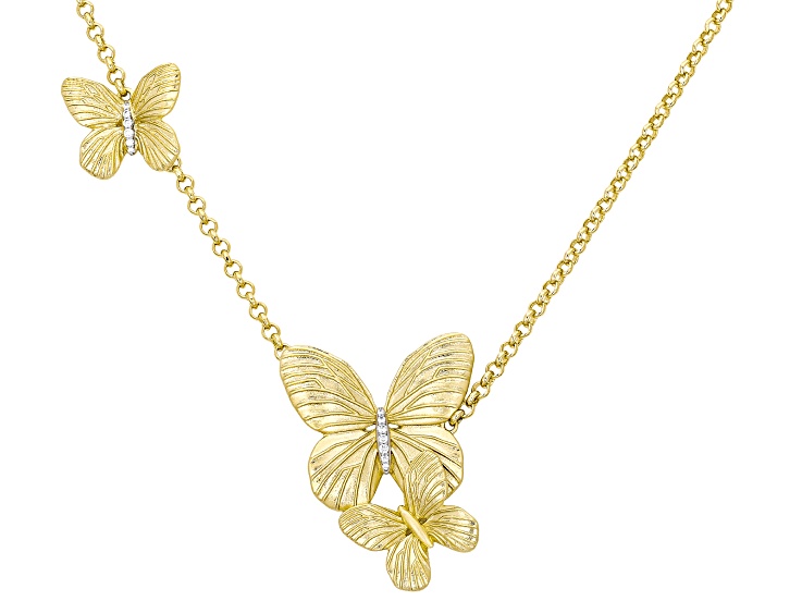 White Cubic Zirconia Rhodium and 14k Yellow Gold Plated Butterfly Necklace 0.21ctw