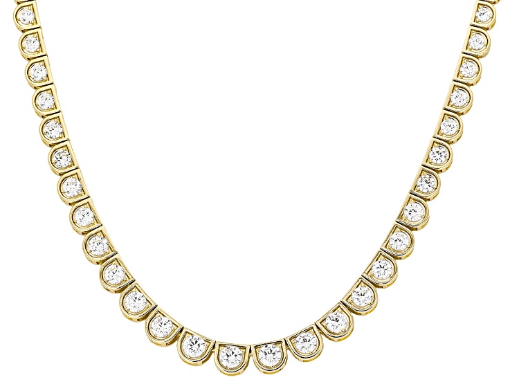 White Cubic Zirconia 14k Yellow Gold Plated Graduated Tennis Necklace 21.00ctw