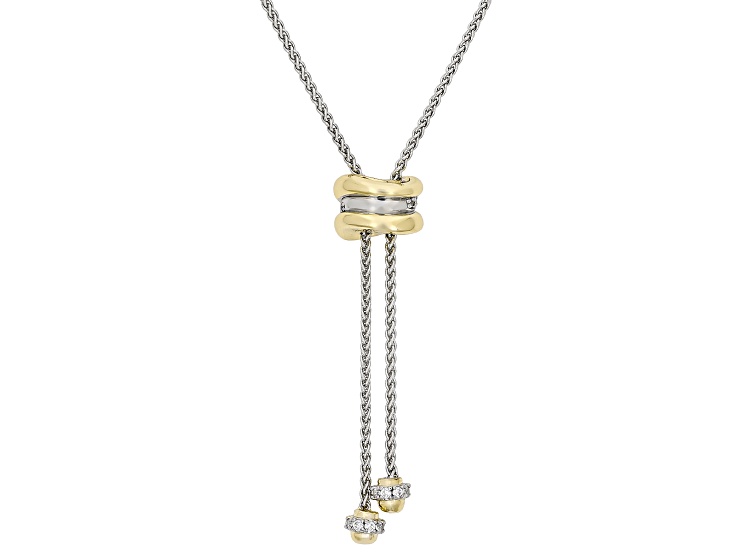 White Cubic Zirconia Rhodium and 14k Yellow Gold Plated Y Necklace 0.41ctw