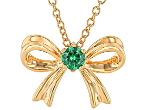 Green Cubic Zirconia 18K Yellow Gold Plated Bow Pendant with Chain 1.40Ctw