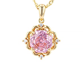 Pink And White Cubic Zirconia 18k Yellow Gold Plated Pendant with Chain 2.92ctw