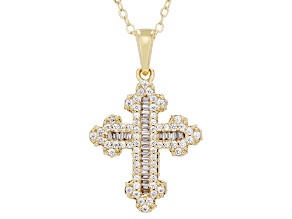 White Cubic Zirconia 18k Yellow Gold Plated Cross Pendant 1.00ctw