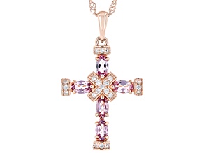 Pink Color Shift Garnet 18K Rose Gold Over Sterling Silver Cross Pendant With Chain 1.58ctw