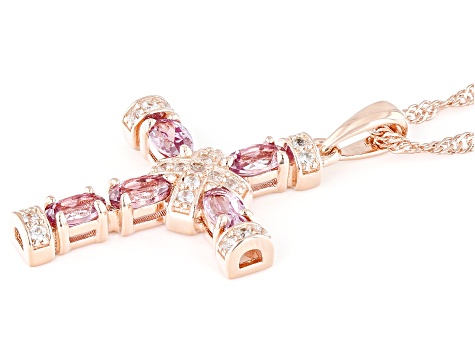 Pink Diamond Cross Necklace - Rose Gold