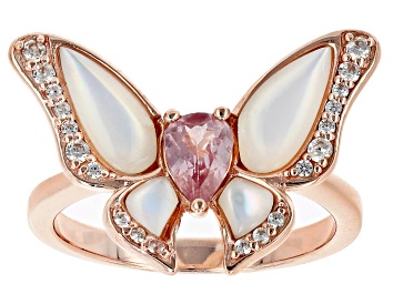 Picture of Pink Garnet 18k Rose Gold Over Silver Butterfly Ring 0.61ctw