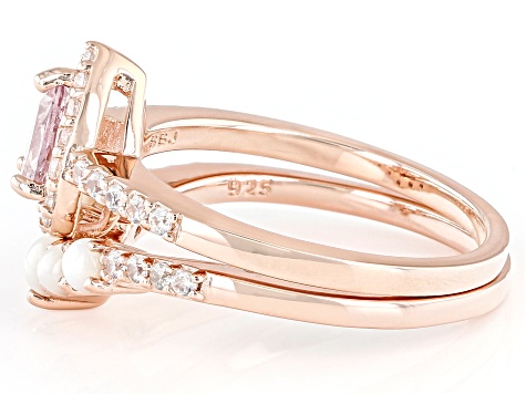 Pink Color Shift Garnet 18k Rose Gold Over Sterling Silver Ring Set Of 2 0.84ctw