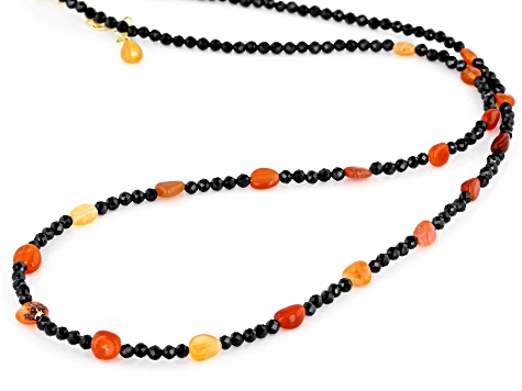 Black Spinel 18K Yellow Gold Over Sterling Silver Beaded Necklace