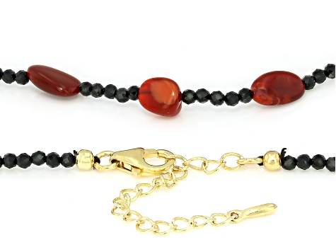 Black Spinel 18K Yellow Gold Over Sterling Silver Beaded Necklace