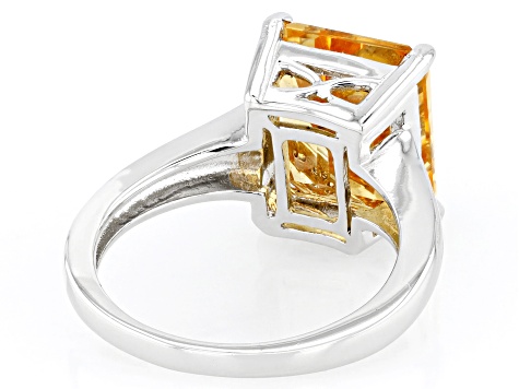 Yellow Citrine Rhodium Over Sterling Silver Ring 4.55ctw