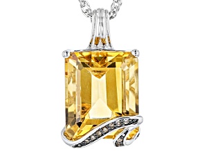 Yellow Citrine Rhodium Over Sterling Silver Pendant With Chain 4.55ctw