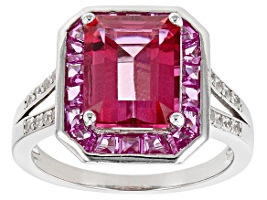 Pink Topaz Rhodium Over Sterling Silver Ring 4.61ctw