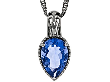 Picture of Blue Color Change Flourite Black Rhodium Over Sterling Silver Pendant With Chain 2.70ctw