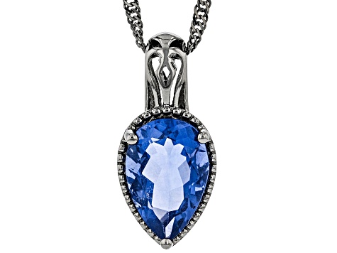 Blue Color Change Flourite Black Rhodium Over Sterling Silver Pendant With Chain 2.70ctw