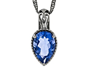 Blue Color Change Flourite Black Rhodium Over Sterling Silver Pendant With Chain 2.70ctw
