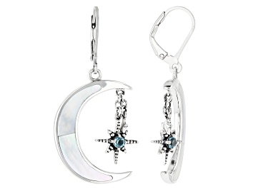 Picture of White Mother-of-Pearl Sterling Silver Moon And Star Earrings 0.24ctw