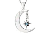 White Mother-of-Pearl Sterling Silver Moon And Star Pendant With Chain 0.17ctw