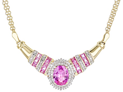 Pink Lab Created Sapphire 18k Yellow Gold Over Silver Necklace 2.39ctw