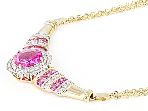Pink Lab Created Sapphire 18k Yellow Gold Over Silver Necklace 2.39ctw
