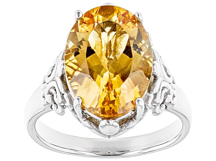 Yellow Citrine Rhodium Over Sterling Silver Solitaire Ring 4.59ct