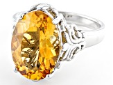 Yellow Citrine Rhodium Over Sterling Silver Solitaire Ring 4.59ct