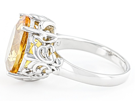 Yellow Citrine Rhodium Over Sterling Silver Solitaire Ring 4.59ct