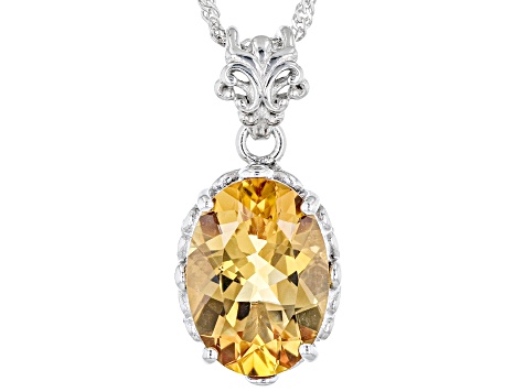 Yellow Citrine Rhodium Over Sterling Silver Pendant With Chain 4.35ct