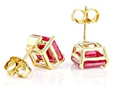 Lab Created Ruby With Lab Sapphire 18k Yellow Gold Over Sterling Silver Earrings 7.46ctw