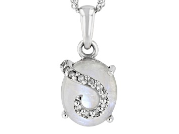 Picture of Rainbow Moonstone Rhodium Over Sterling Silver Pendant With Chain