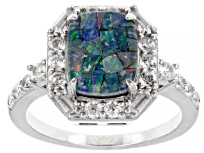 Multicolor Mosaic Opal Triplet Rhodium Over Sterling Silver Ring 0.40ctw