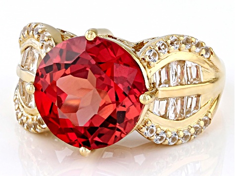 Orange Lab Created Padparadscha Sapphire 18k Yellow Gold Over Silver Ring 8.39ctw
