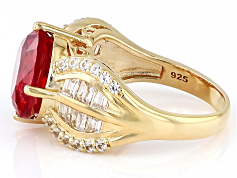Orange Lab Created Padparadscha Sapphire 18k Yellow Gold Over Silver Ring 8.39ctw