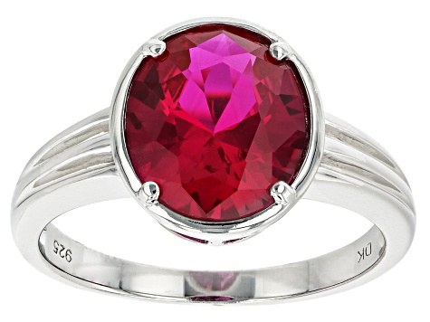 Red Lab Created Ruby Rhodium Over Sterling Silver Solitaire Ring 3.78ct