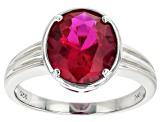 Red Lab Created Ruby Rhodium Over Sterling Silver Solitaire Ring 3.78ct